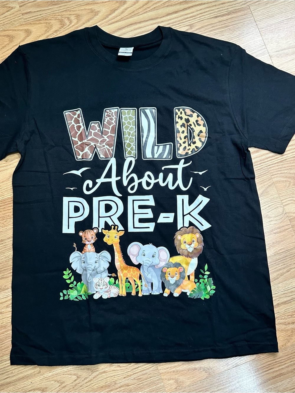 Black 'Wild About PRE-K' Animal Print Graphic Tee large